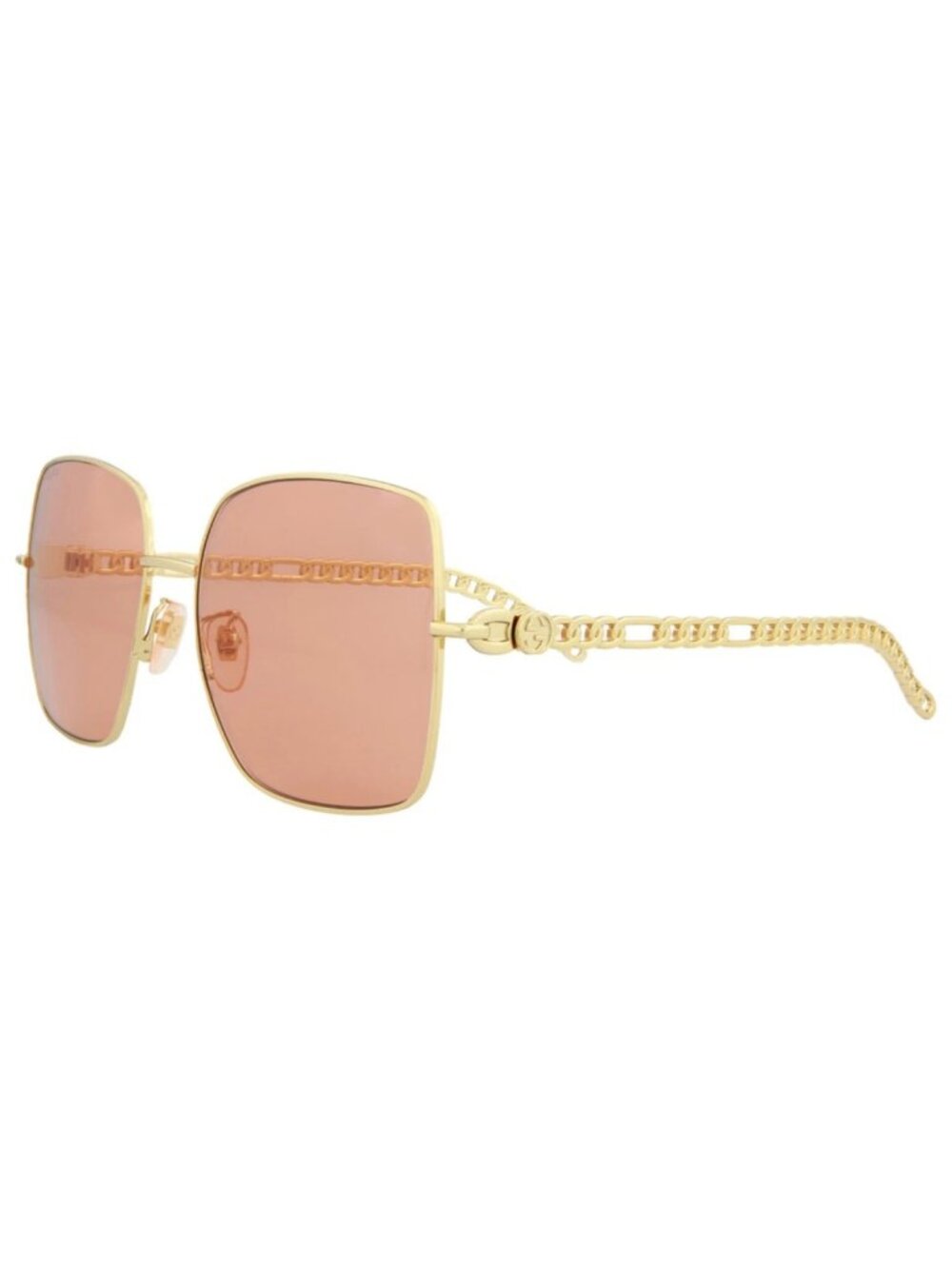 New Gucci Women's Sunglasses Square Rectangle Metal Frame Gold Gold Orange